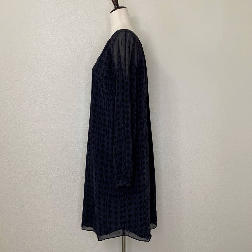 CAbi Harlequin Purple Shirtdress Black Diamond Print Sheer Sheath Dress - Picture 7 of 12